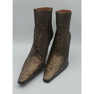 Donald Pliner Metallic Leopard Print Mesh Leather Zip Ankle Boots Size 10M NEW